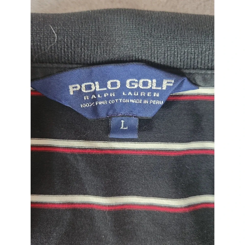 Polo Golf Ralph Lauren Polo Shirt Mens Size L Blac White Red Stripes Pima Cotton
